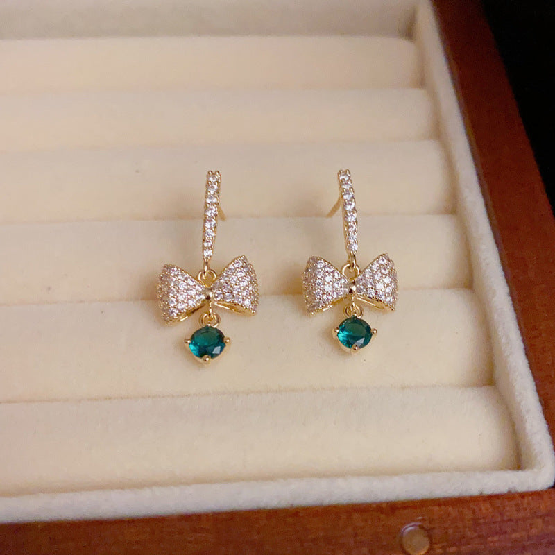 14K Gold-Plated Butterfly Green Diamond Drop Earrings - Elegant Design