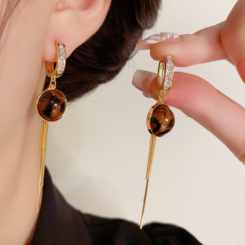 14K Gold-Plated Resin Circle Tassel Earrings - Vintage Chic Design