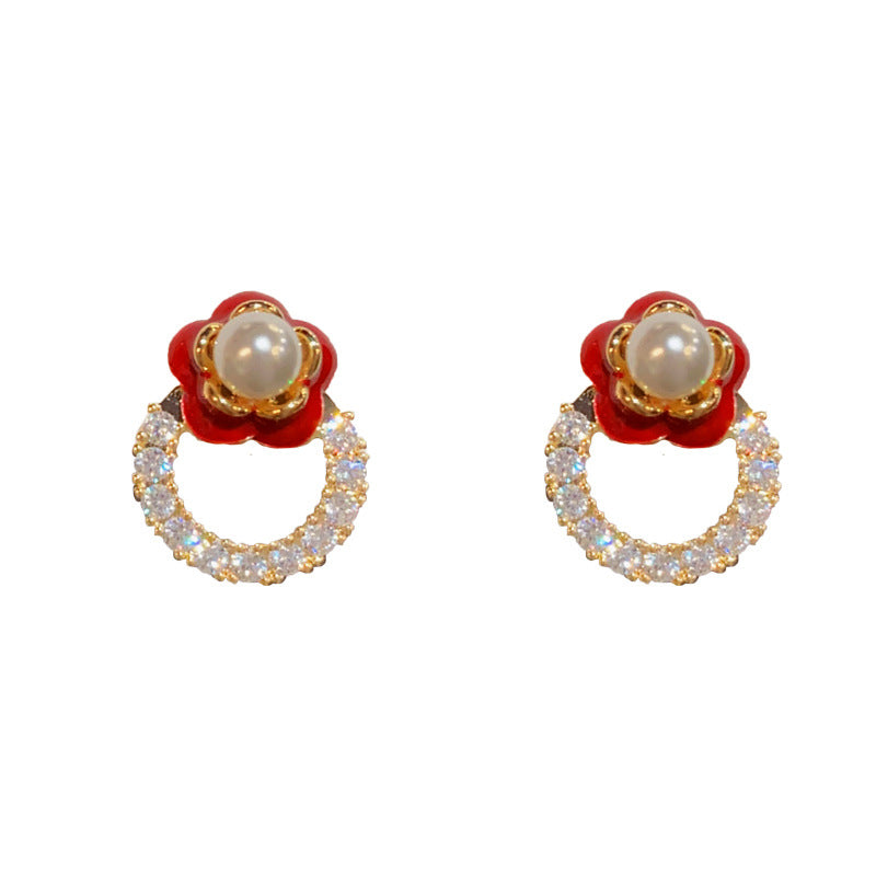 14K Gold-Plated Floral Pearl Zircon Hoop Earrings - Graceful Elegance