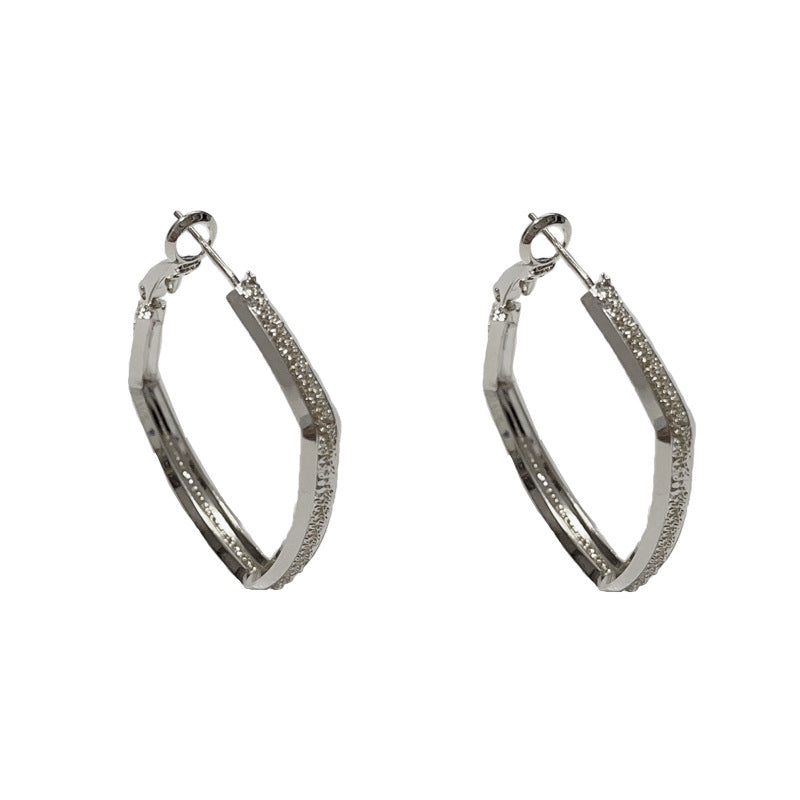 14K Gold-Plated Geometric Diamond Hoop Earrings - Bold and Chic