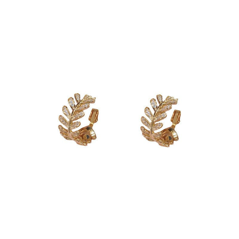 Elegant Micro-Pavé Zircon Leaf Hoop Earrings – Botanical Design