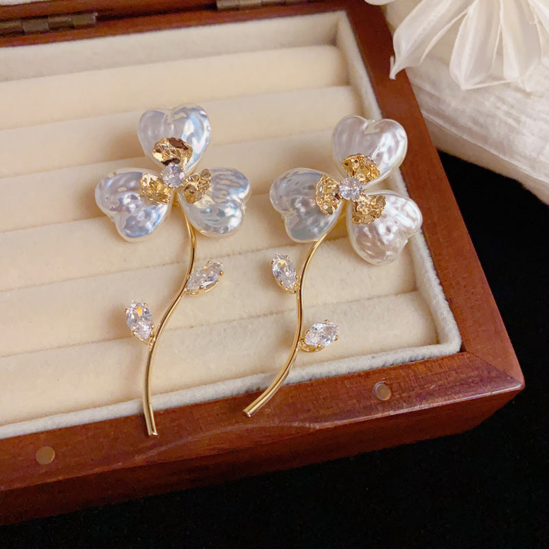 Elegant Baroque Pearl & Flower Bouquet Drop Earrings – Floral Design