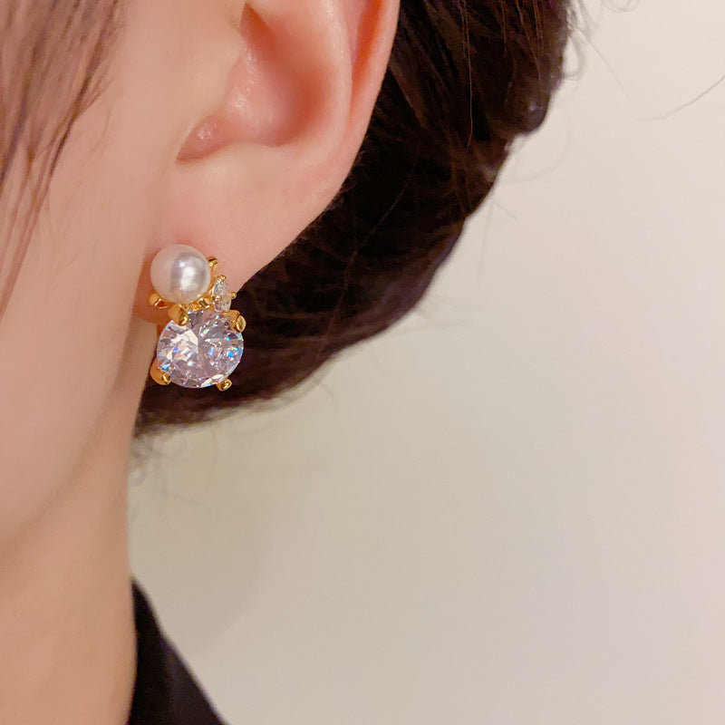 18K Gold-Plated Pearl Zircon Hoop Earrings - Elegant Sweet Design