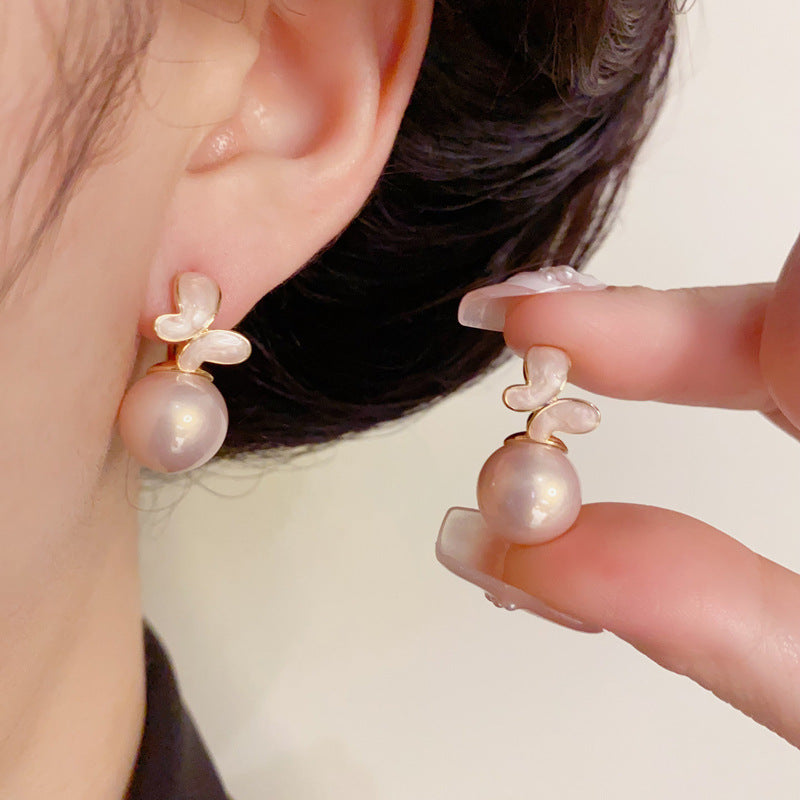 14K Gold Enamel Butterfly Pearl Huggie Earrings – Sweet & Chic Design