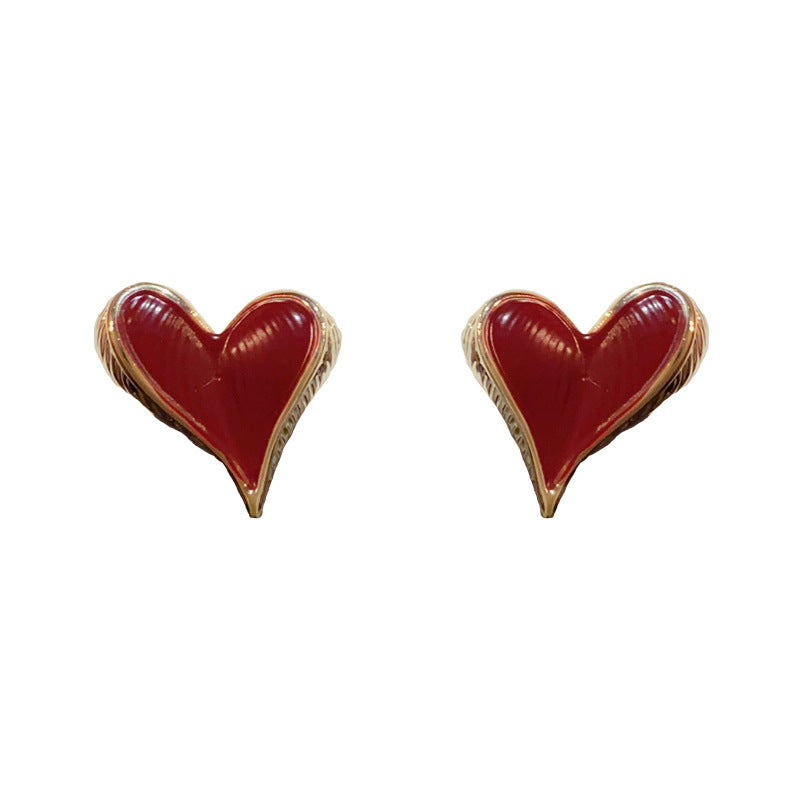 14K Gold-Plated Red Heart Earrings - Vintage Chic Design