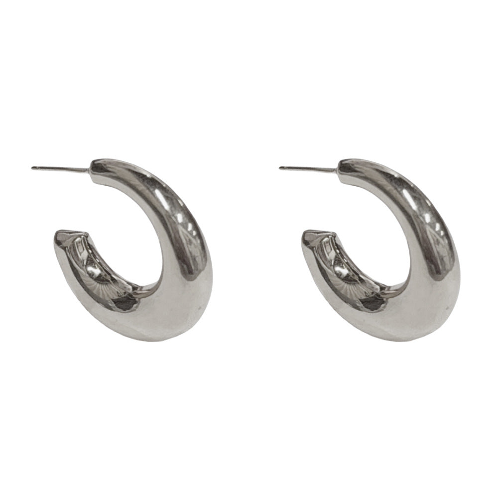 Eaioncol Sculptural C Hoop Earrings Gold Silver