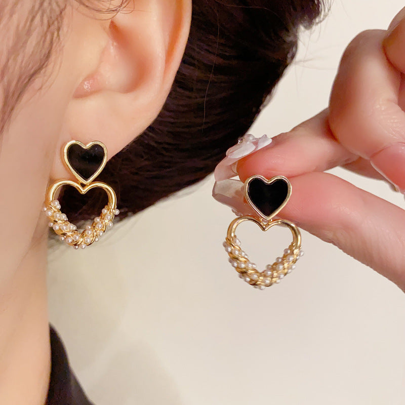 14K Gold-Plated Black Heart Shape Ear Cuffs - Minimalist Design