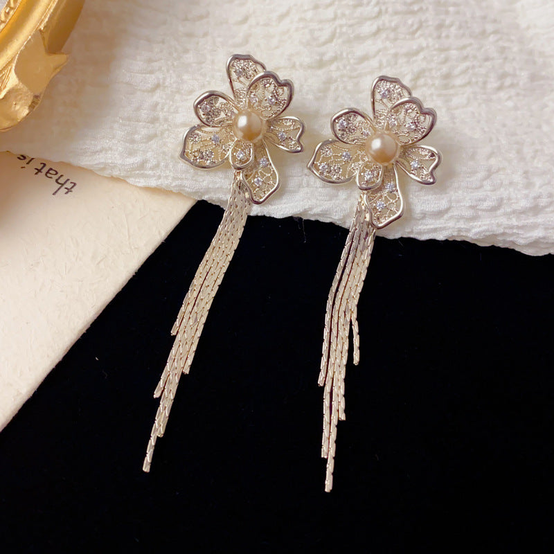 Luxury Hollow Metal Petal Tassel Drop Earrings – Meilard Floral Design