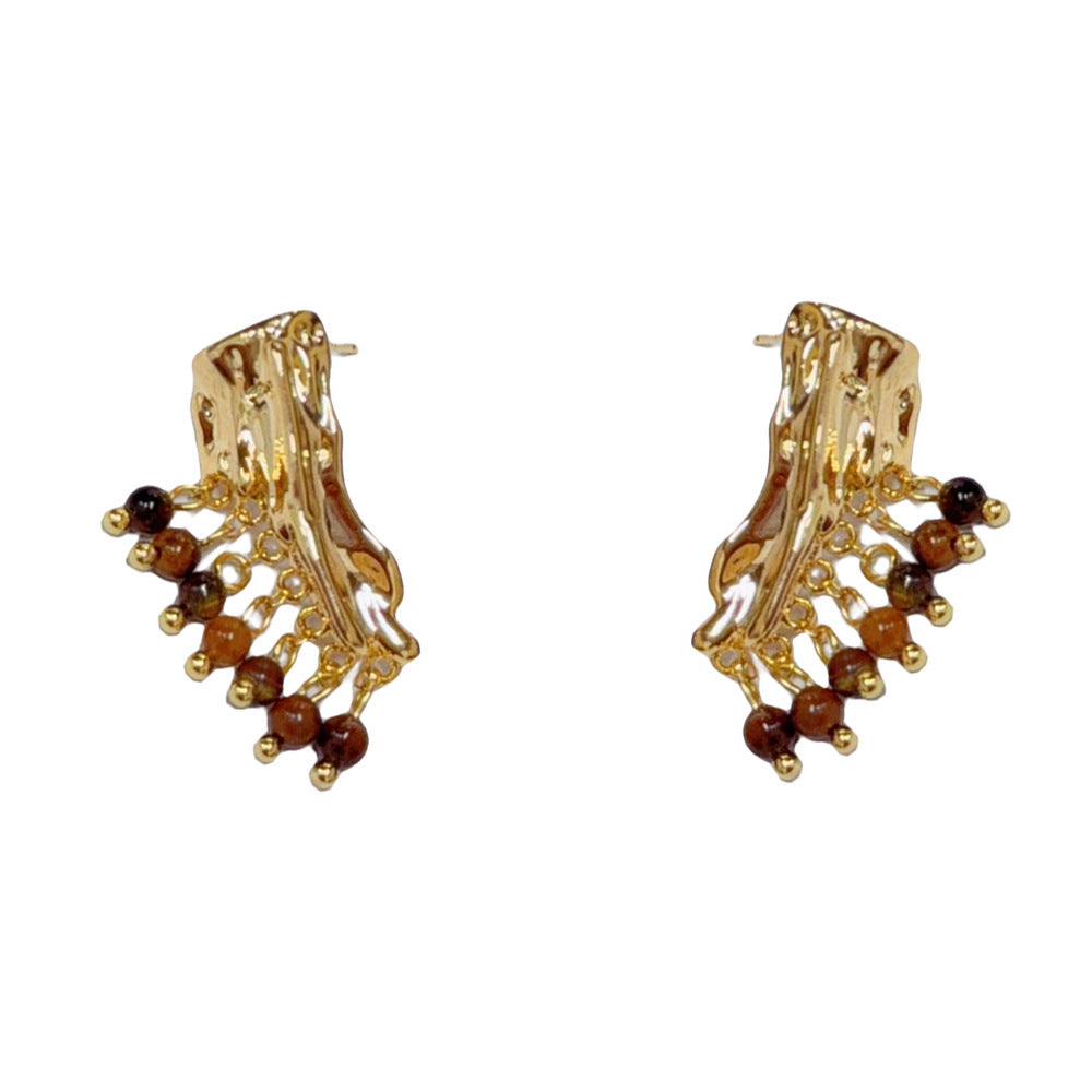 Eaioncol Geometric Tiger Eye Tassel Earrings 18K Gold