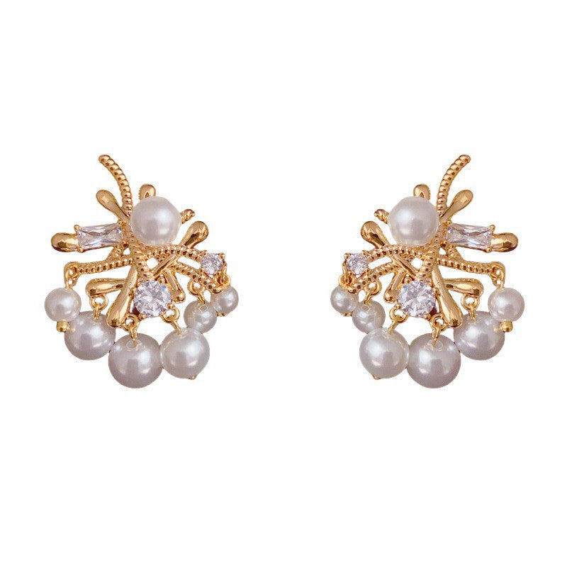 Eaioncol Vintage CZ Irregular Pearl Drop Earrings Gold Silver