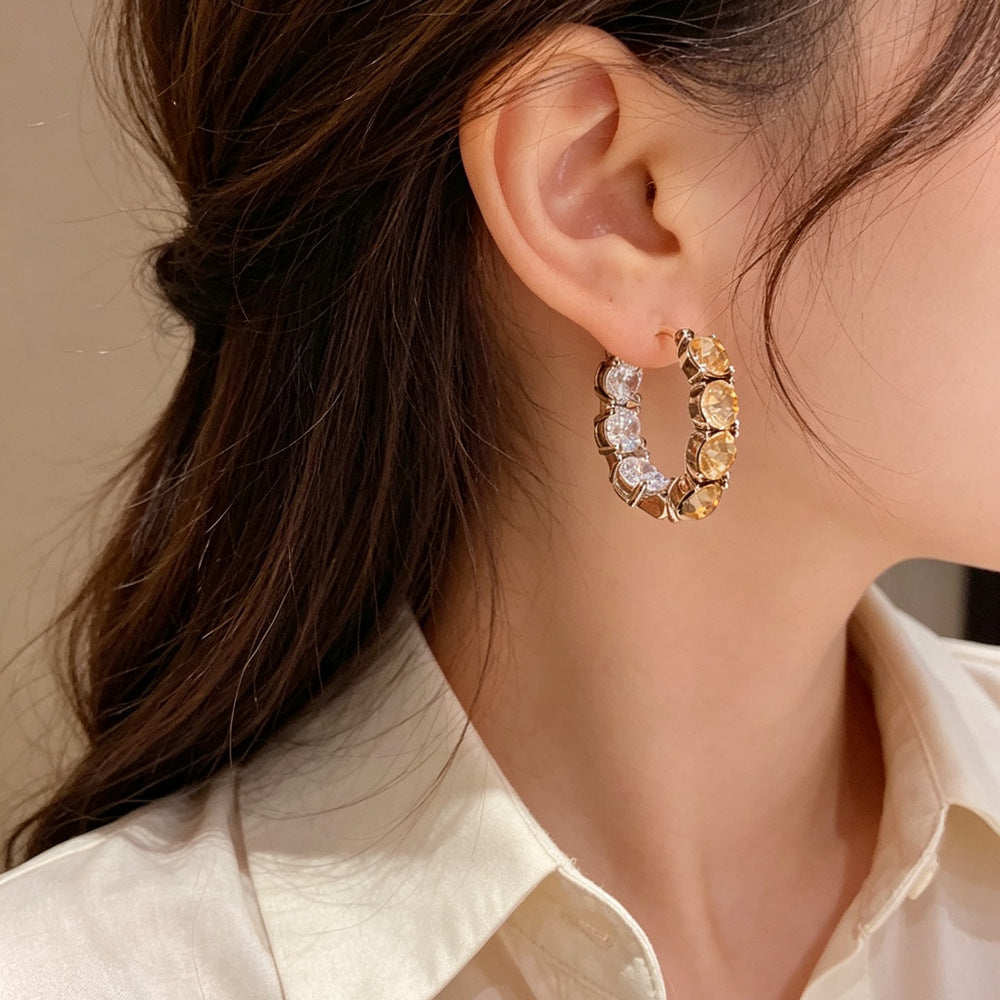 Eaioncol Geometric Coffee CZ Hoop Earrings Gold