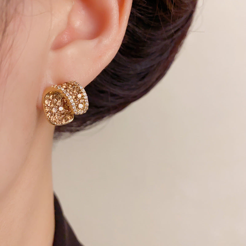 Elegant Full-Zircon Geometric Stud Earrings – French Minimalist Design