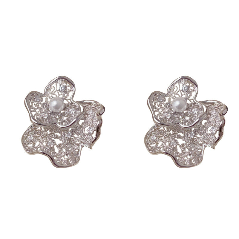 Luxury Hollow Metal Petal Two-Way Stud Earrings – Floral Design