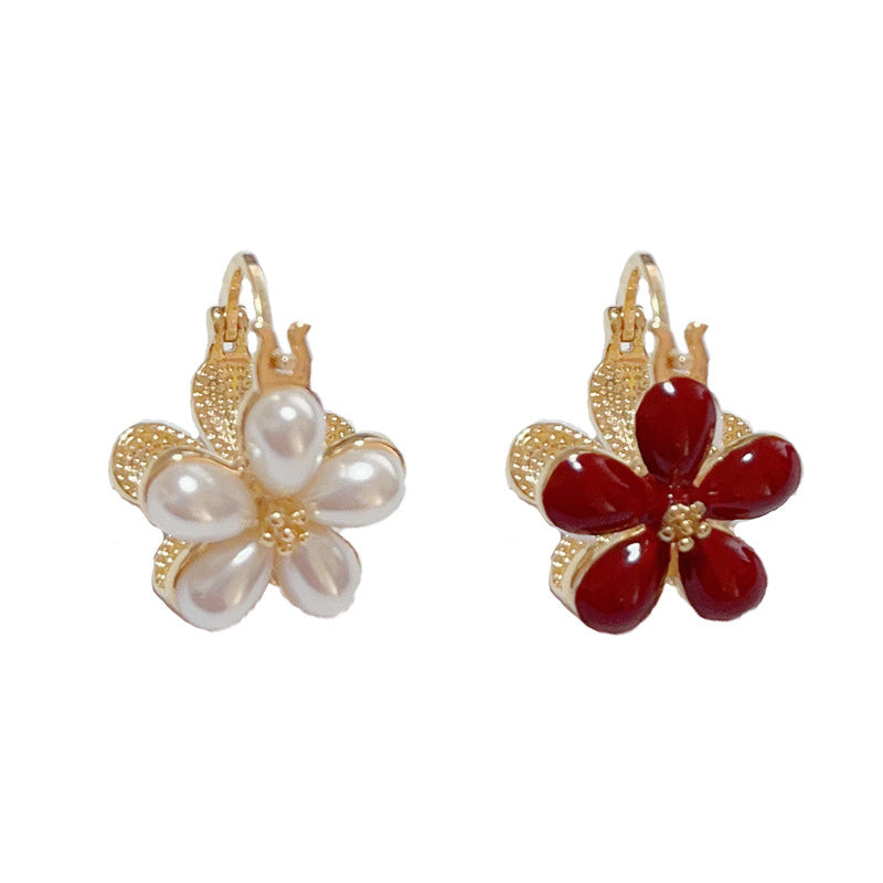 14K Gold-Plated Double-Sided Enamel Flower Earrings - Vintage Chic Design