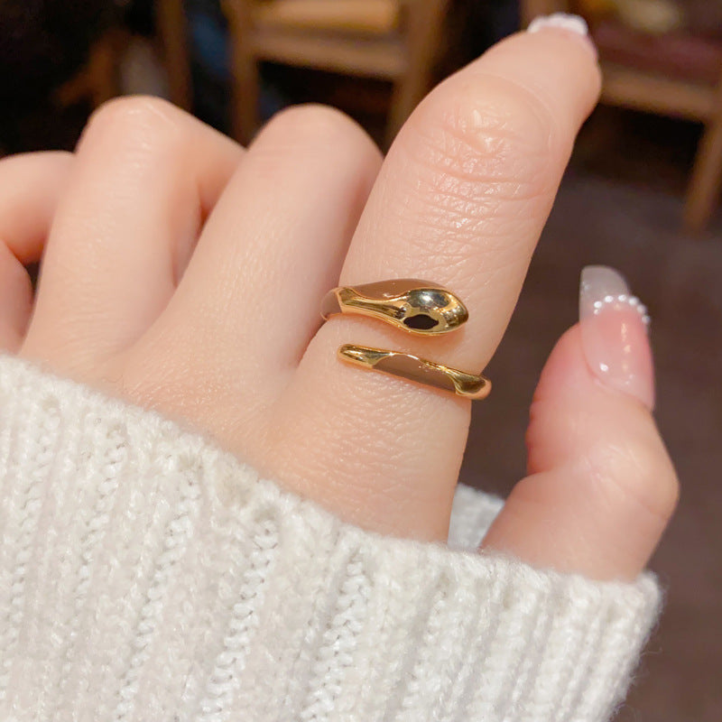 14K Gold-Plated Metal Snake Open Ring - Unique Animal Design