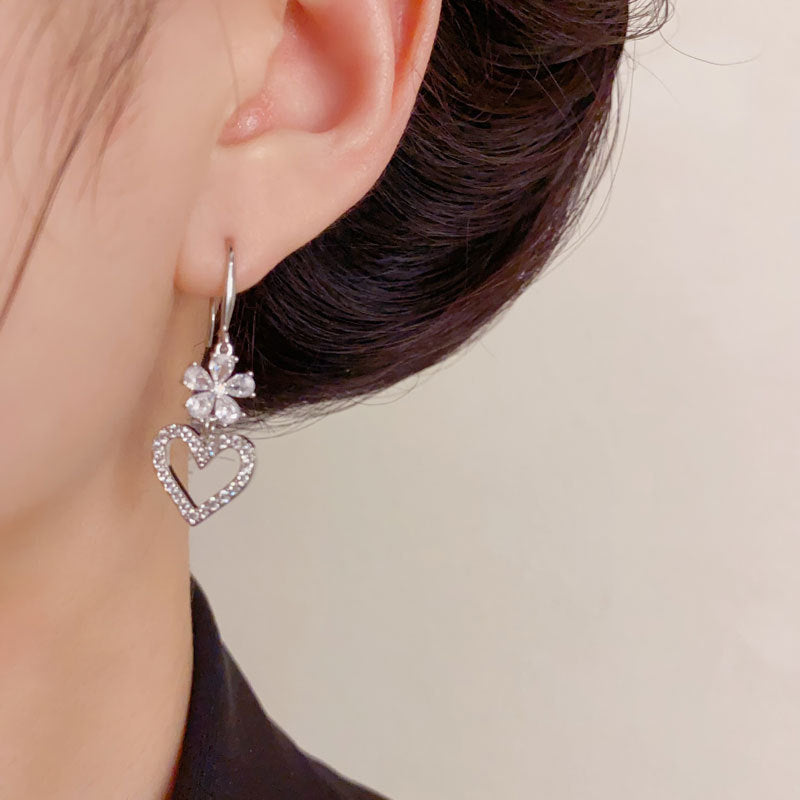 Luxury Zircon Petal Heart Tassel Hook Earrings – Elegant Design
