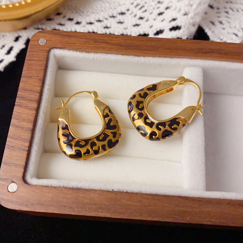 Luxury Meilard Leopard Geometric Earrings – French Retro Design