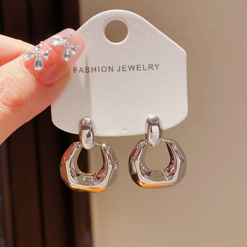 Eaioncol 3D Geometric Hoop Earrings Silver