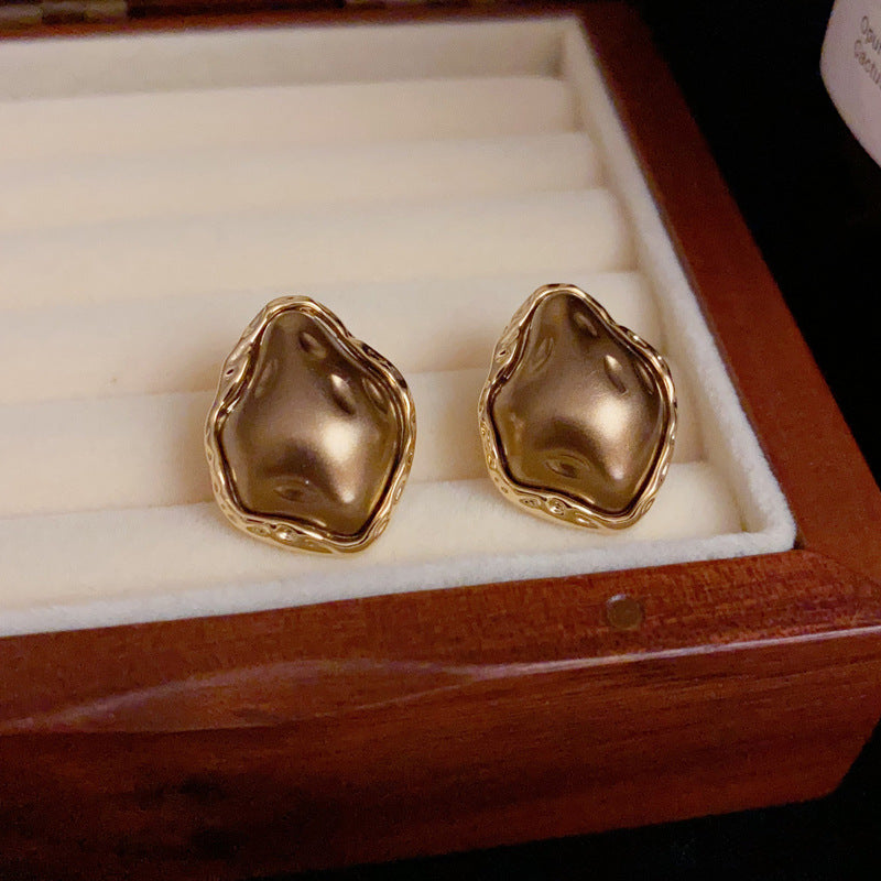 14K Gold-Plated Brown Irregular Oval Earrings - Vintage Chic