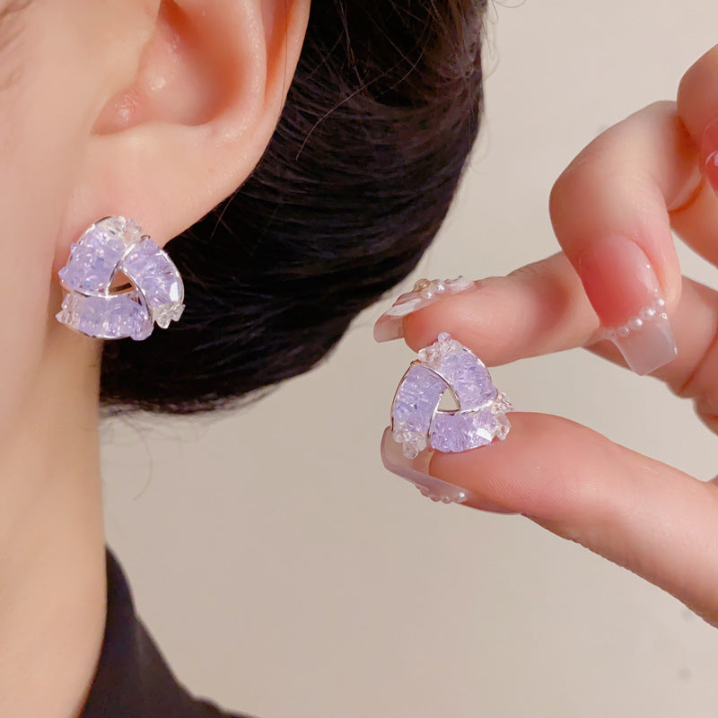 Eaioncol Cutout Triangle Crystal Stud Earrings Purple