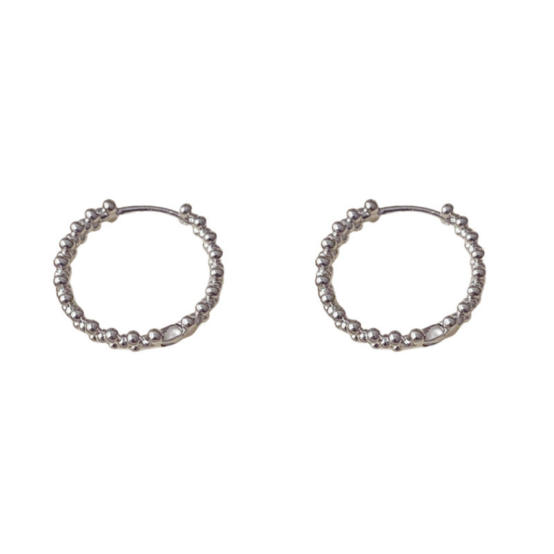 Elegant Metal Bead Round Hoop Earrings – Minimalist Geometric Design