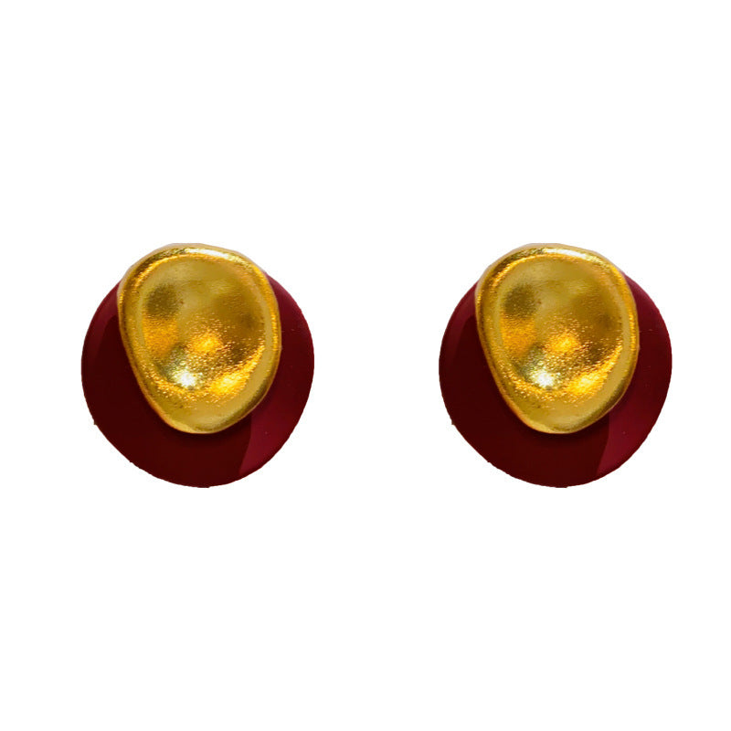 14K Gold-Plated Colorblock Round Earrings - Retro Minimalist Design