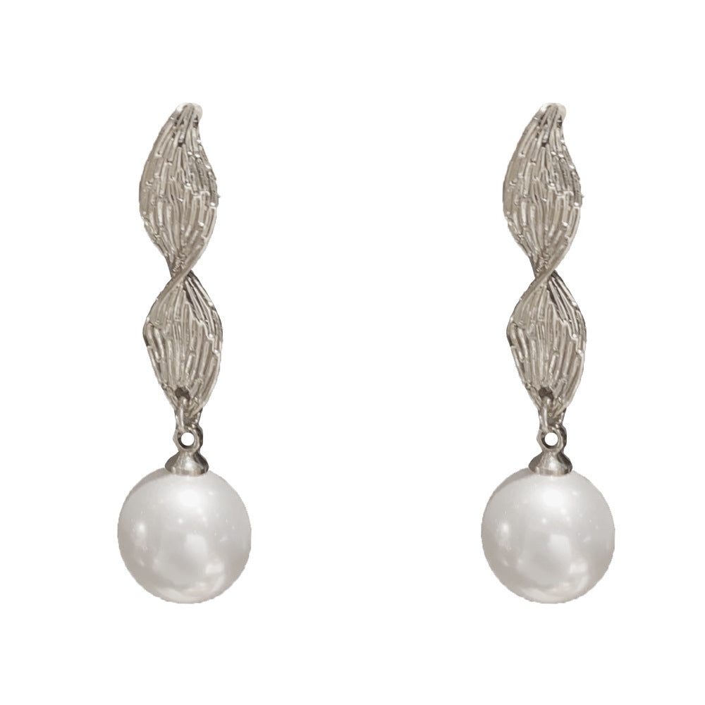 Eaioncol Metal Leaf Pearl Tassel Drop Earrings Gold Silver