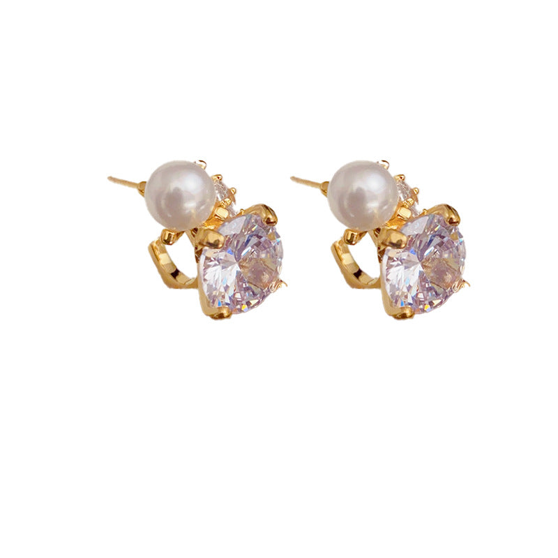 18K Gold-Plated Pearl Zircon Hoop Earrings - Elegant Sweet Design