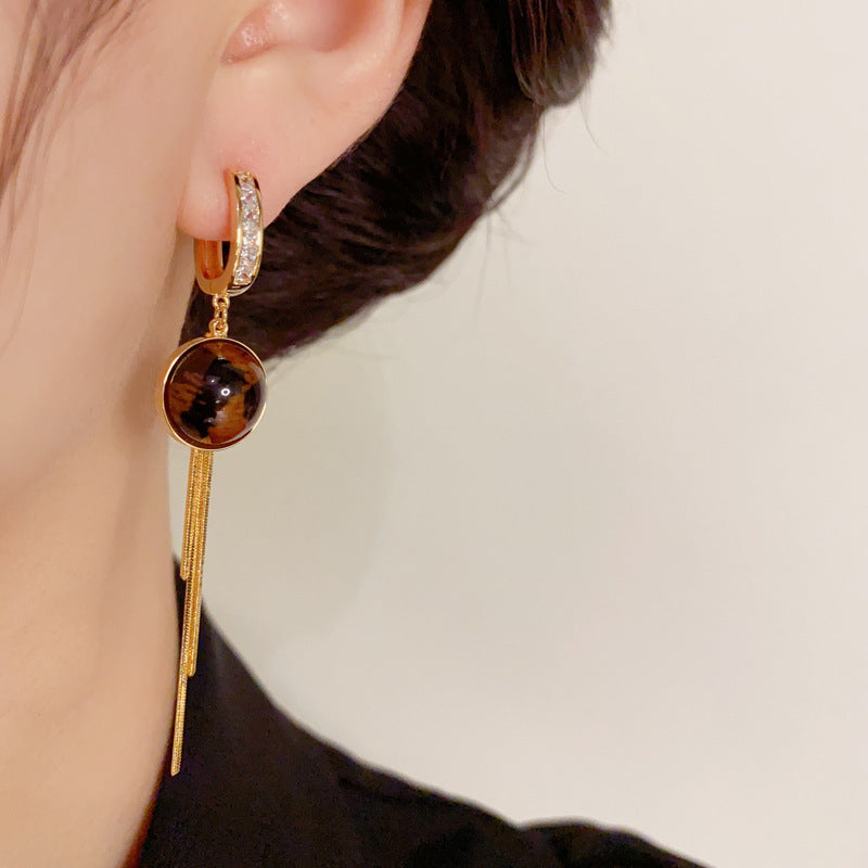 14K Gold-Plated Resin Circle Tassel Earrings - Vintage Chic Design