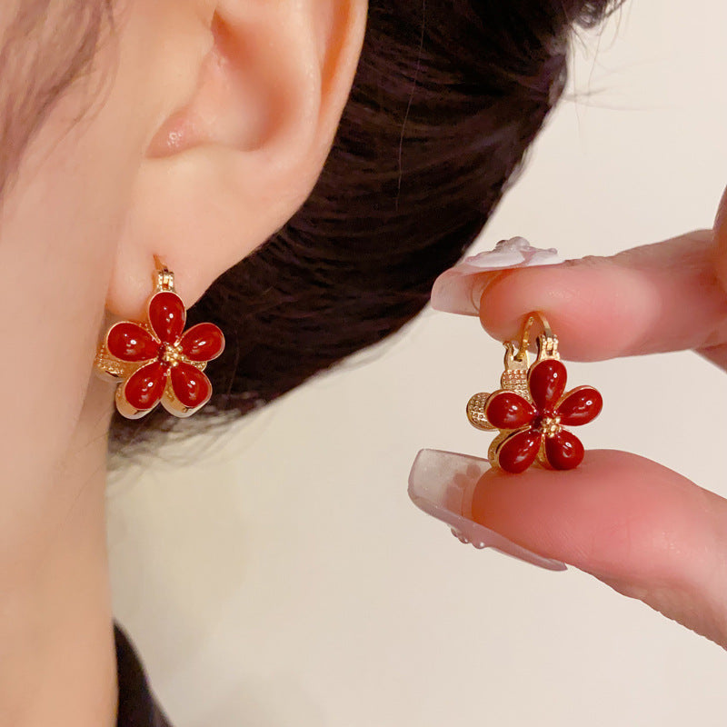 14K Gold-Plated Double-Sided Enamel Flower Earrings - Vintage Chic Design