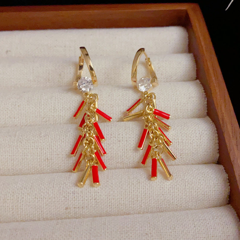 14K Gold-Plated Red Firecracker Earrings - Festive New Year Design