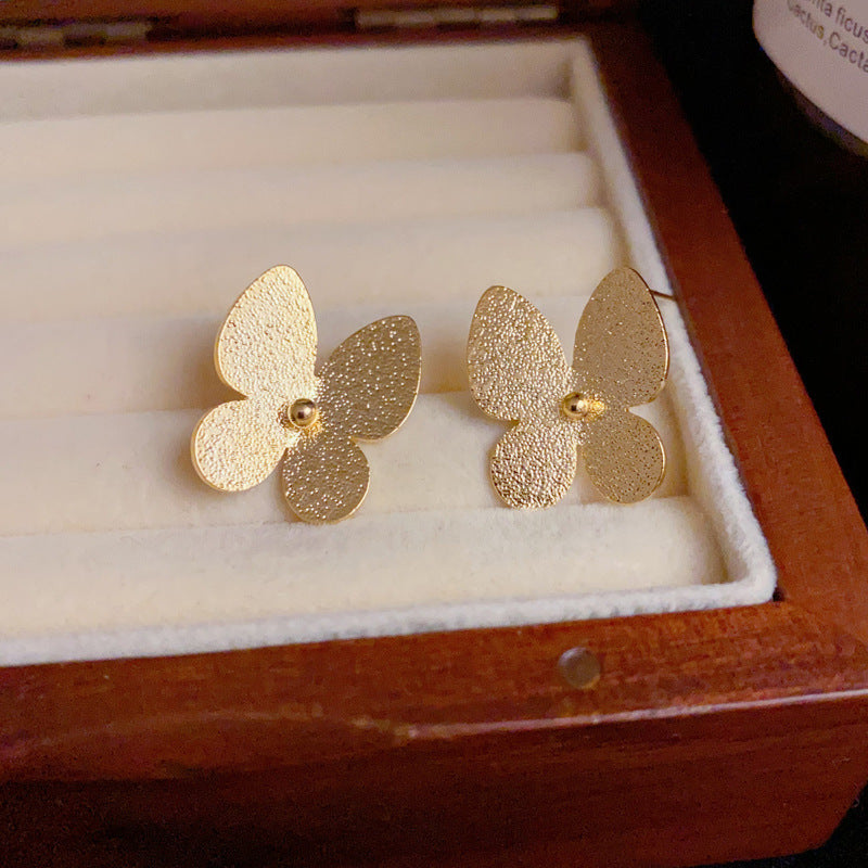Elegant Sandblasted Metal Butterfly Stud Earrings – Niche Design