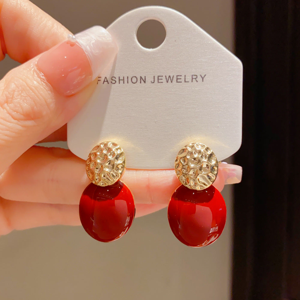 Eaioncol Red Enamel Oval Hoop Earrings Gold