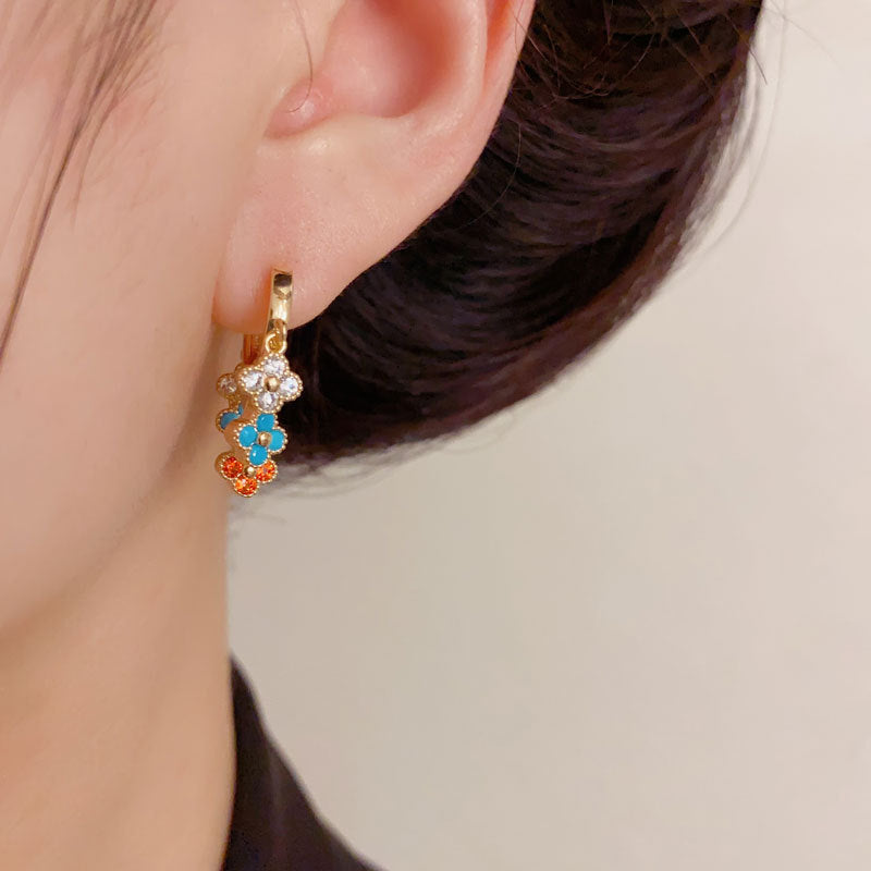 Luxury Colorful 4Leaf Flower Tassel Ear Cuff Earrings – Floral Design