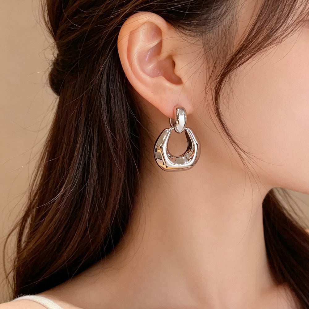 Eaioncol 3D Geometric Hoop Earrings Silver