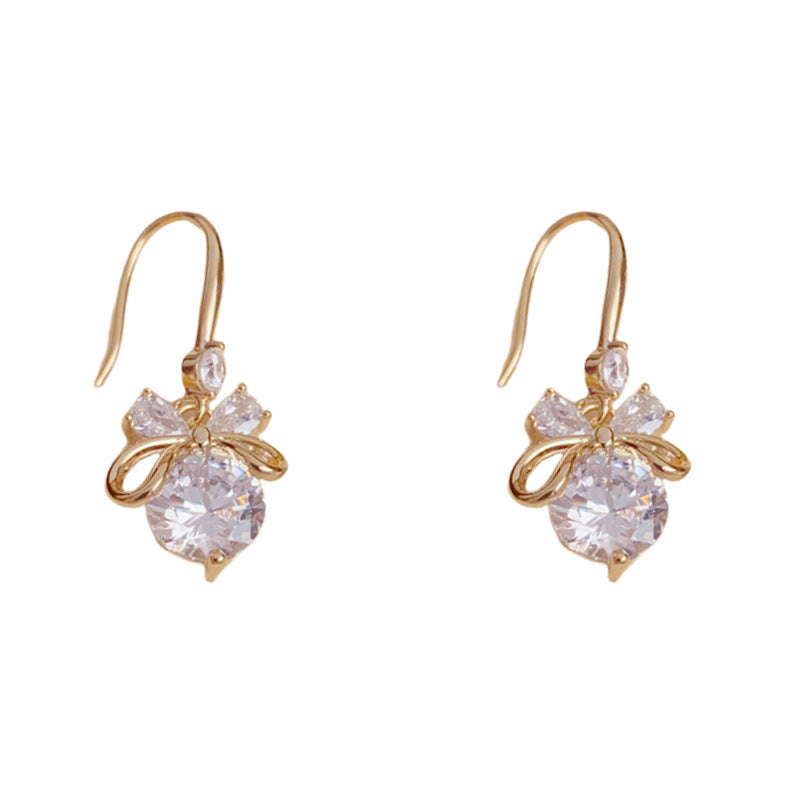 Luxury Zircon Bow Ear Hook Earrings – Silver Needle Elegant Design