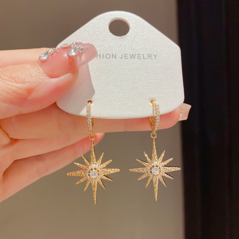 Eaioncol Star CZ Tassel Hoop Earrings 14K Gold Plated Silver
