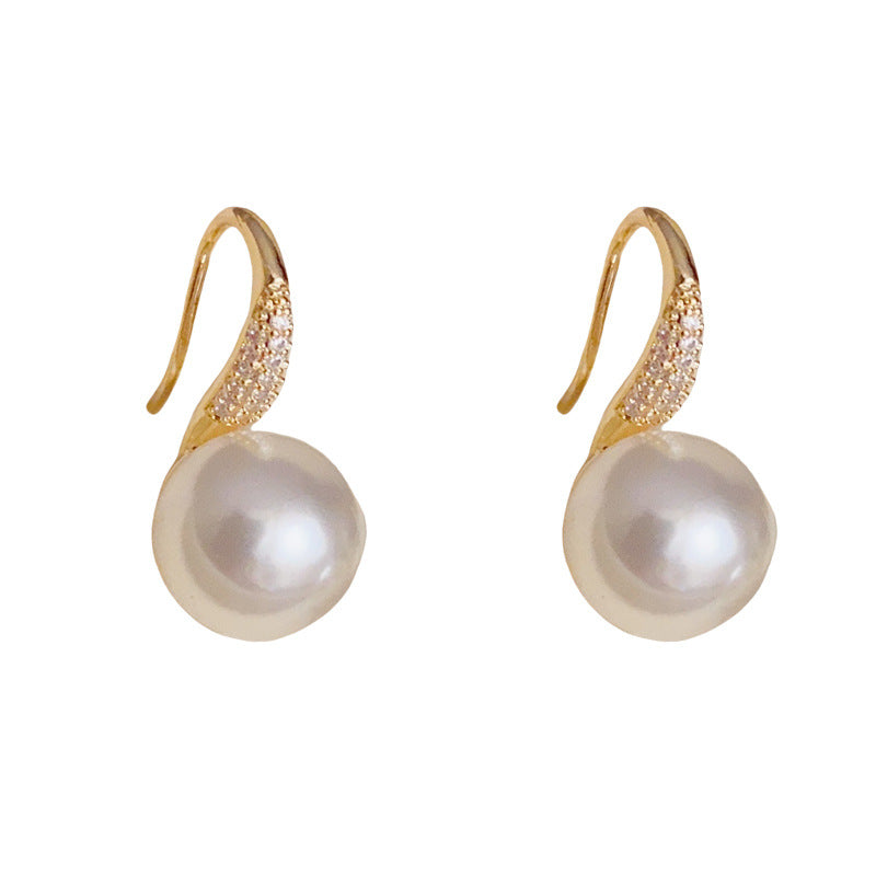 14K Gold-Plated Zircon High Heel Pearl Earrings – Elegant Korean Style