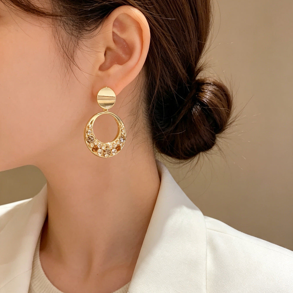 Eaioncol Full CZ Circle Drop Earrings 18K Gold
