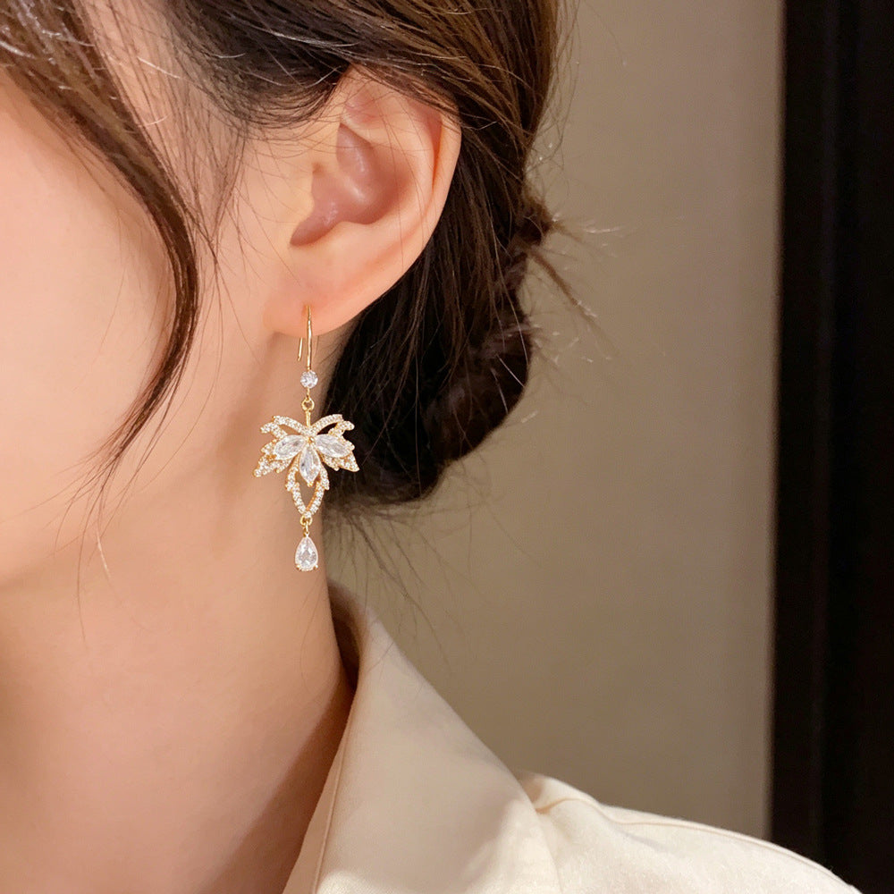 Eaioncol Maple Leaf CZ Tassel Ear Hooks Red Gold