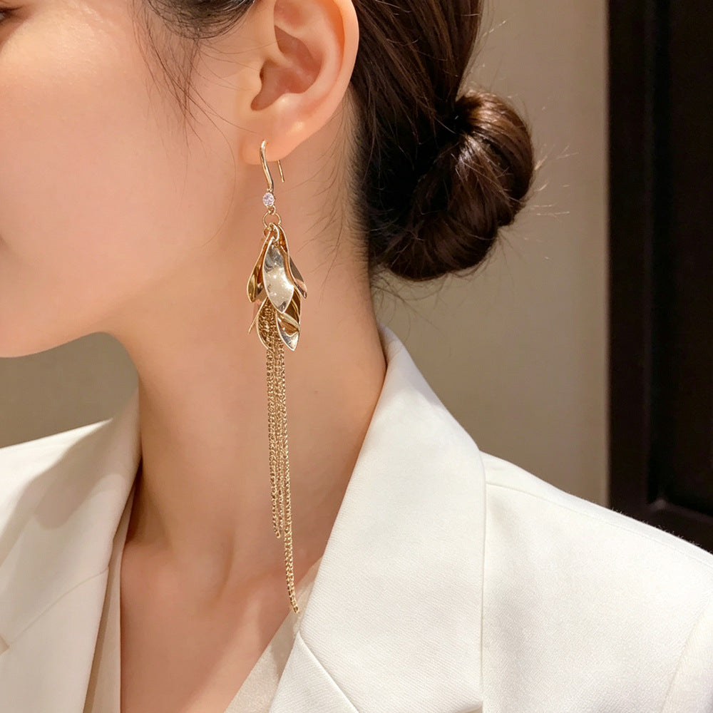 Eaioncol Leaf Tassel Drop Earrings Coffee Gold