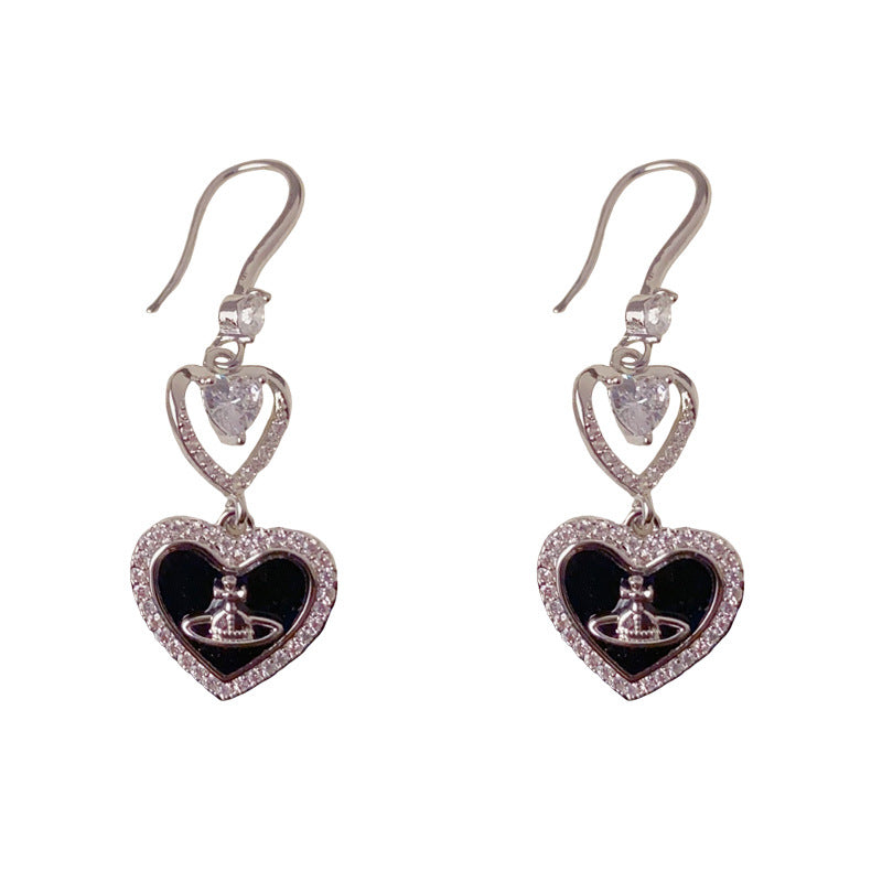 Luxury Zircon Heart Saturn Tassel Drop Earrings – French Cosmic Design