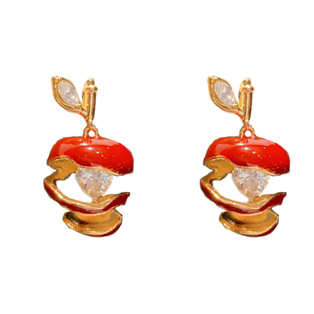 Eaioncol Apple Heart CZ Drop Earrings 14K Gold Plated