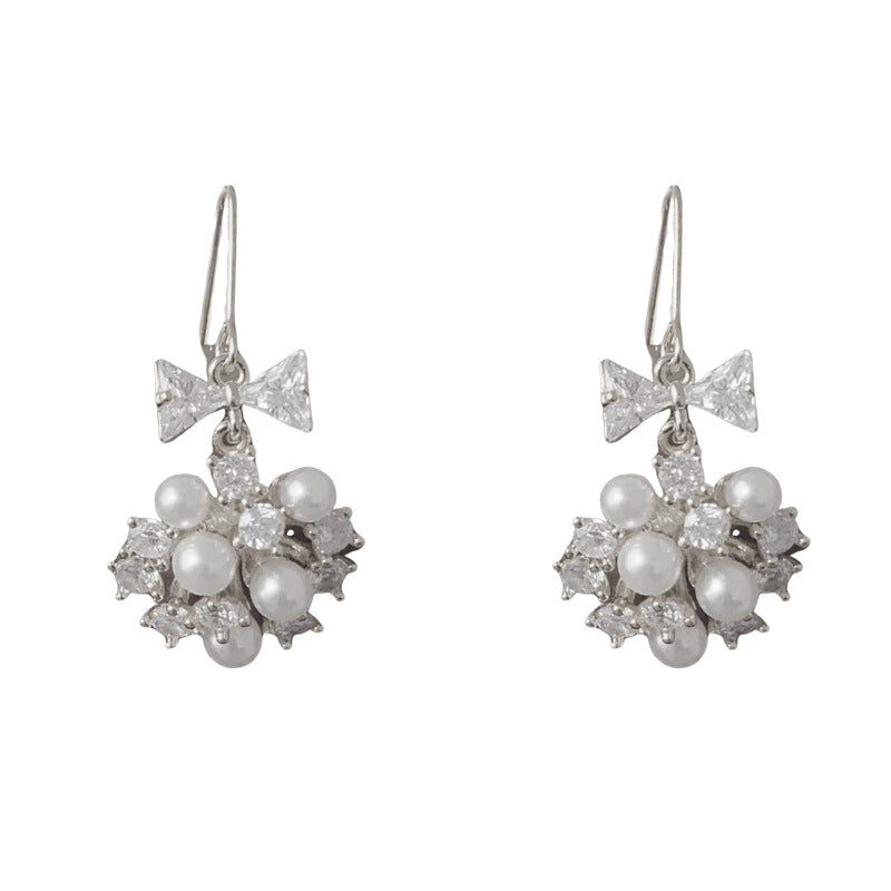 Luxury Bow Zircon Pearl Ball Drop Earrings – Elegant Design