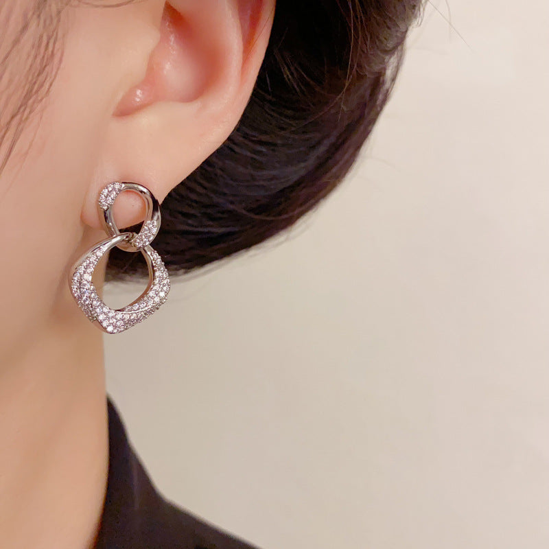Luxury Zircon Geometric Orbit Drop Earrings – Minimalist Design