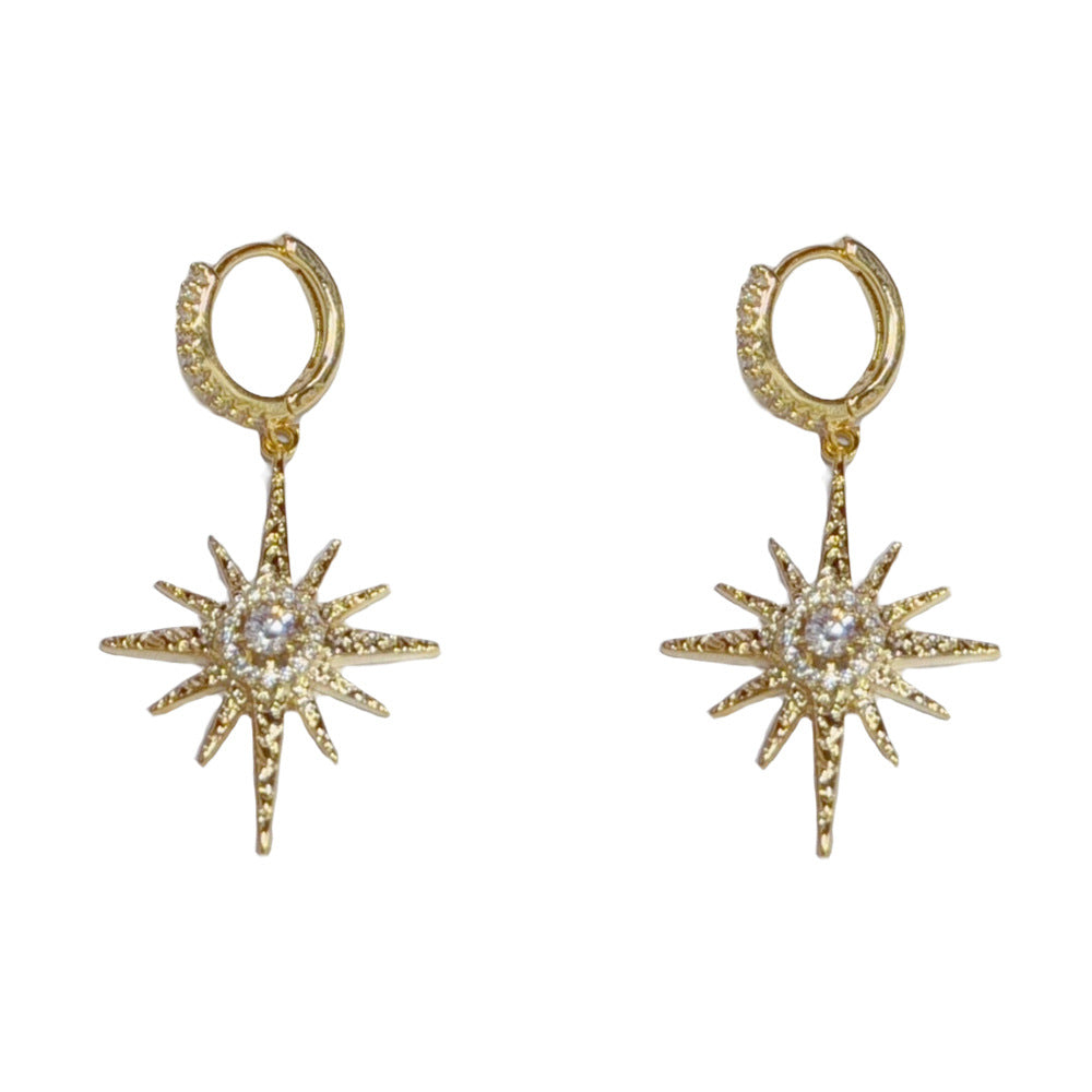 Eaioncol Star CZ Tassel Hoop Earrings 14K Gold Plated Silver