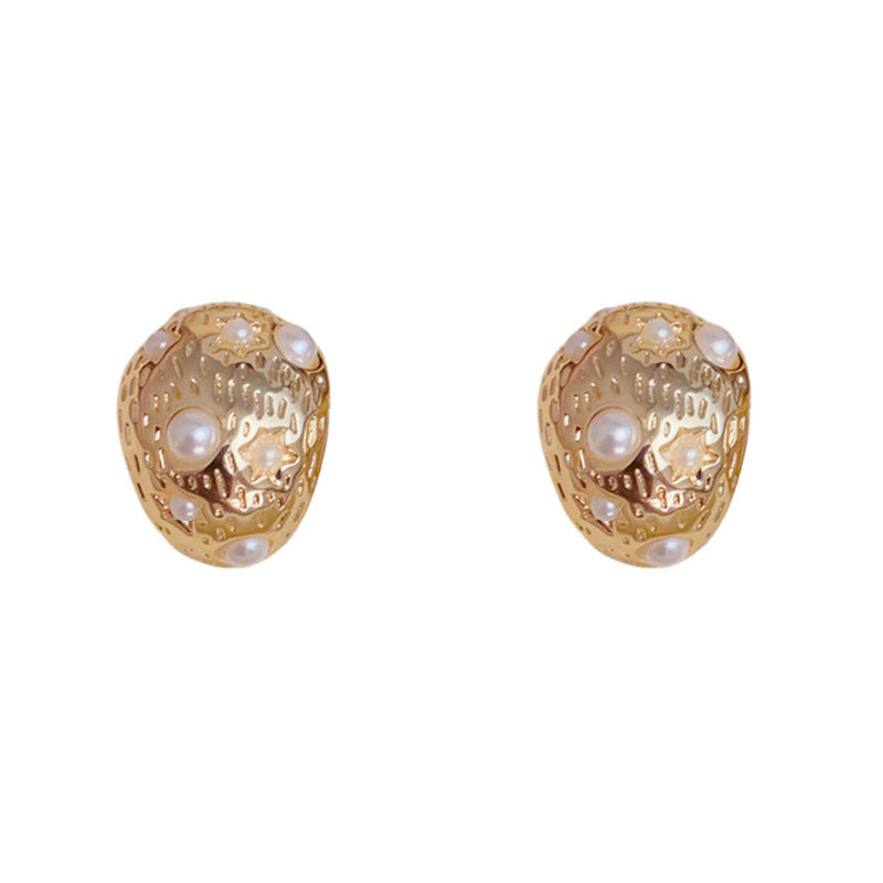 Elegant Pearl Metal Irregular Earrings – Geometric Design