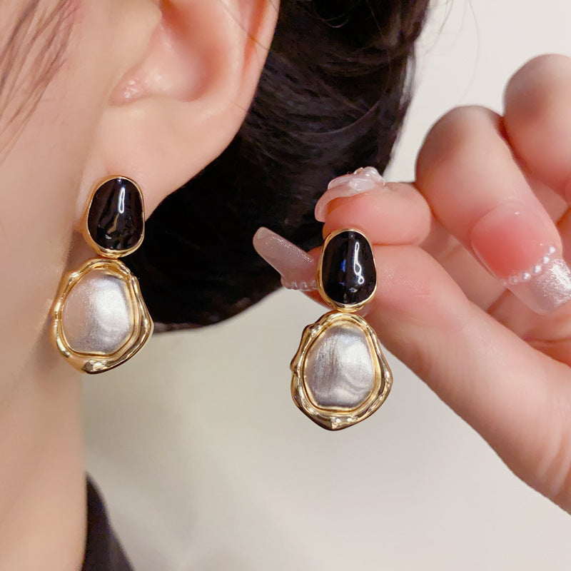 Luxury Enamel Gold-Silver 2Tone Brushed Drop Earrings – Elegant Design