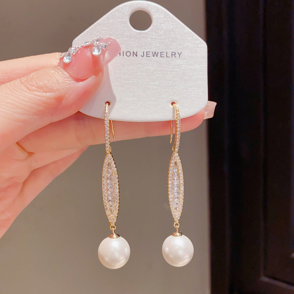 Eaioncol Geometric Pearl CZ Tassel Ear Hooks Gold Silver