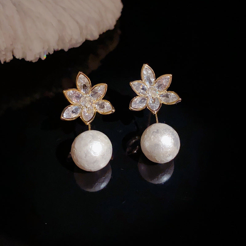 14K Gold-Plated Diamond Flower Bead Earrings - Elegant Chic Design